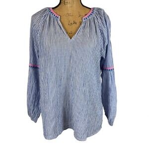 Lilly Pulitzer Taelynn Top Coastal Blue Oxford Stripe Embroidered Size Medium